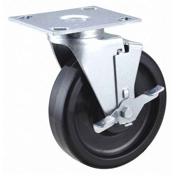 Zoro Select Swivel NSF-Listed Plate Caster w/Brake, Phenolic, 6 in, 450 lb 33H643