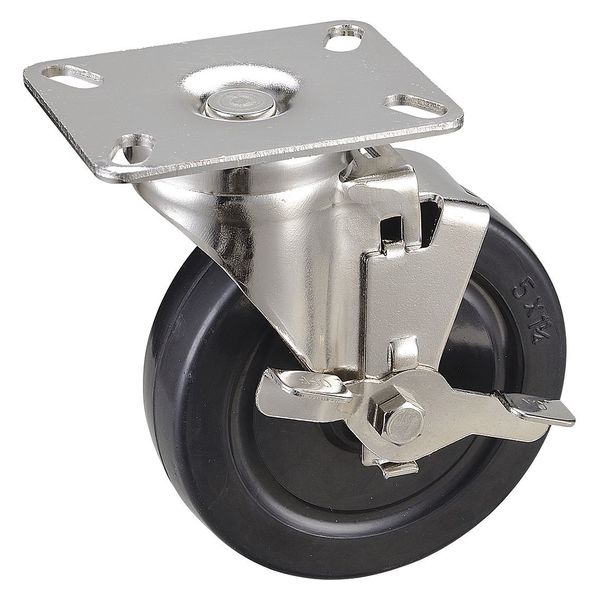 Zoro Select Swivel NSF-Listed Plate Caster w/Brake, 240 lb, NSF-Listed Plate Type A 33H660