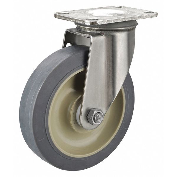 Zoro Select Swivel NSF-Listed Plate Caster, 300 lb., Delrin, Gray P12SX-PRP040D-12-SS