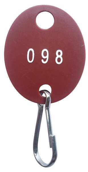 Zoro Select Key Tag Numbered 1 to 100, Red Oxide, 100 PK 33J883