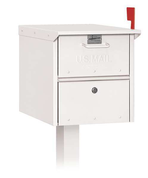 Salsbury Industries Roadside Mailbox, White, Powder Coated, 1 Doors, Pedestal, Aluminum 4325WHT