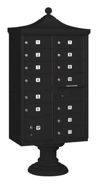 Salsbury Industries Regency Cluster Box Unit, Black, Powder Coated, 13 Doors, Pedestal, USPS Access 3313R-BLK-U