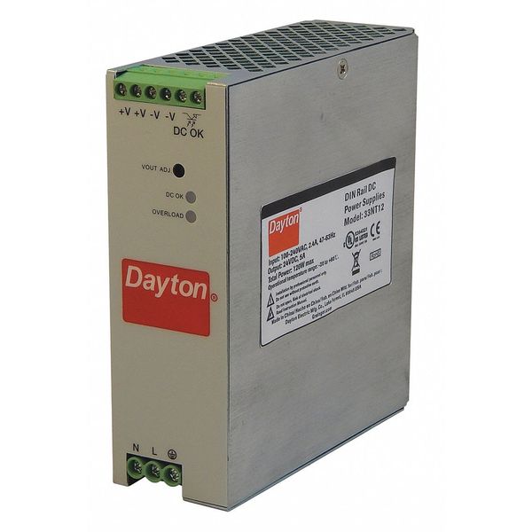Dayton DC Power Supply, 90/264V AC, 24V DC, 120W, 5A, DIN Rail 33NT12