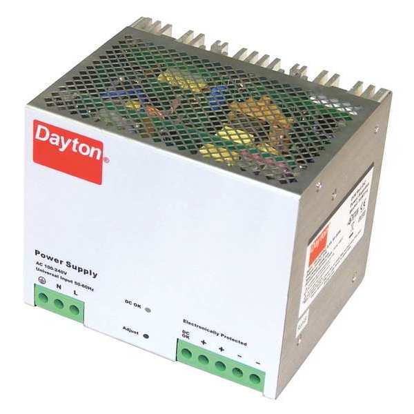 Dayton DC Power Supply, 90/264V AC, 24V DC, 480W, 20A, DIN Rail 33NT14