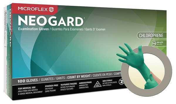 Ansell Exam Gloves with ERGOFORM Ergonomic Design, Neoprene, Powder Free Green, XL, 100 PK C524