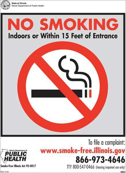 Zing No Smoking Window Decal, Illinois, 7 in Height, 5 in Width, Plastic, Rectangle, English 1848D