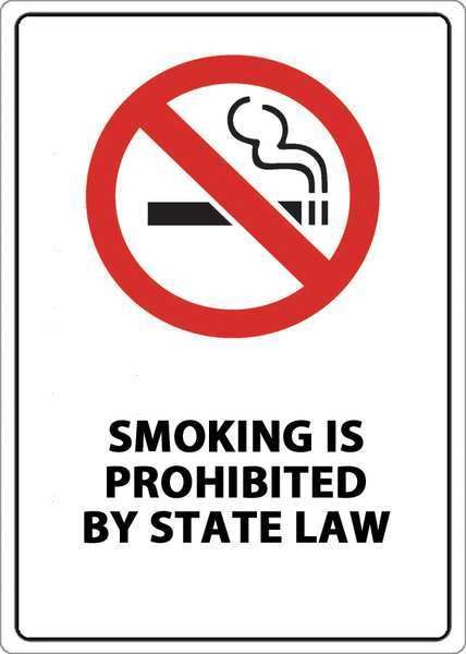 Zing No Smoking Sign, State Law, 14 in H, 10" W, Plastic, Rectangle, English, 2880S 2880S