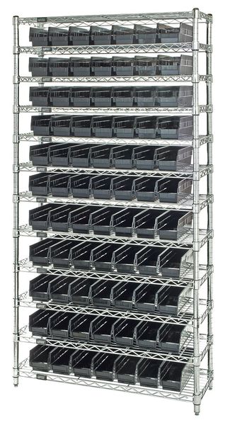 Quantum Storage Systems Steel Bin Shelving, 36 in W x 74 in H x 12 in D, 12 Shelves, Black WR12-101BK