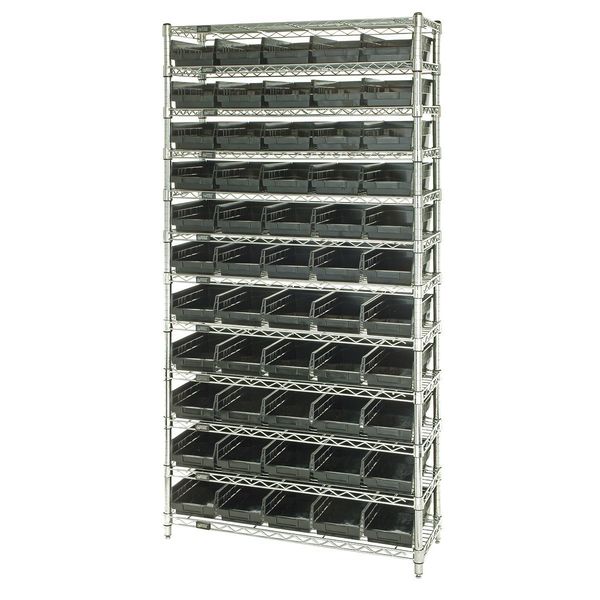 Quantum Storage Systems Steel Bin Shelving, 36 in W x 74 in H x 18 in D, 12 Shelves, Black WR12-104BK