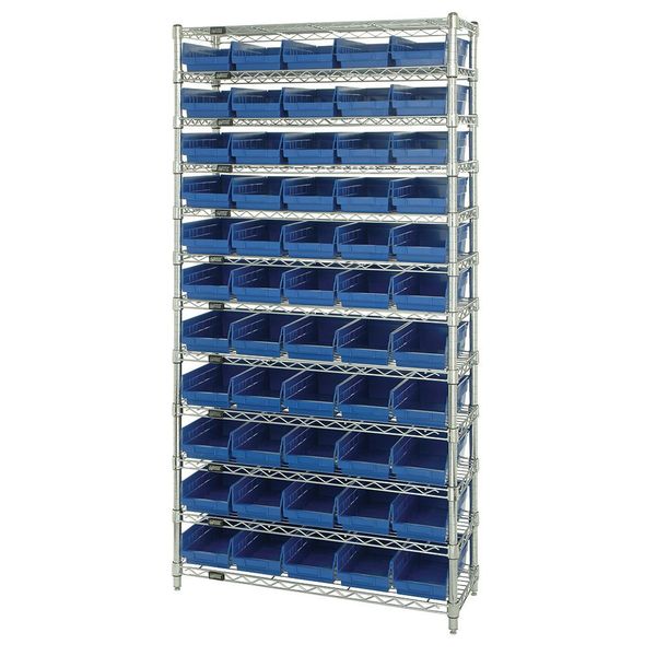 Quantum Storage Systems Steel, Polypropylene Bin Shelving, 36 in W x 74 in H x 24 in D, 12 Shelves, Blue WR12-106BL