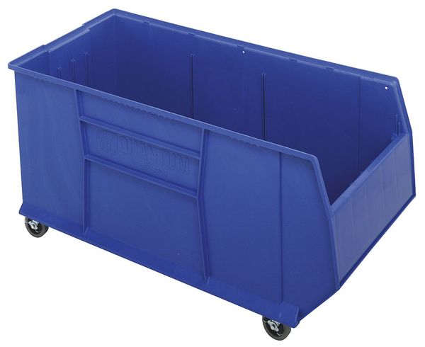 Quantum Storage Systems 300 lb Mobile Storage Bin, Polypropylene, 19 7/8 in W, 17 1/2 in H, 41 7/8 in L, Blue QRB216MOBBL