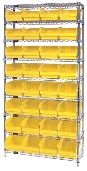 Quantum Storage Systems polypropylene Bin Shelving, 36 in W x 74 in H x 12 in D, 9 Shelves, Yellow WR9-207YL