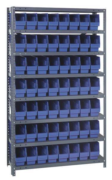 Quantum Storage Systems Steel Bin Shelving, 36 in W x 75 in H x 12 in D, 8 Shelves, Blue 1275-SB801BL