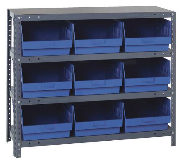 Quantum Storage Systems Steel Bin Shelving, 36 in W x 39 in H x 18 in D, 4 Shelves, Blue 1839-SB810BL
