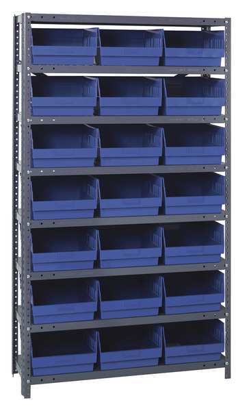 Quantum Storage Systems Steel Bin Shelving, 36 in W x 75 in H x 18 in D, 8 Shelves, Blue 1875-SB810BL