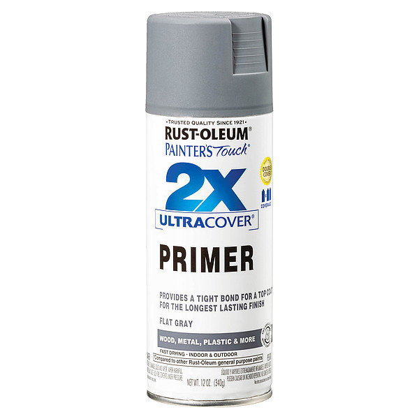 Rust-Oleum Spray Primer, Flat, Gray, 12 oz, Exterior 334017