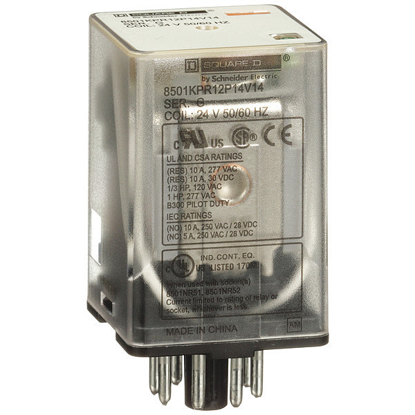 Square D General Purpose Relay, 24V AC Coil Volts, DPDT 8501KPR12P14V14