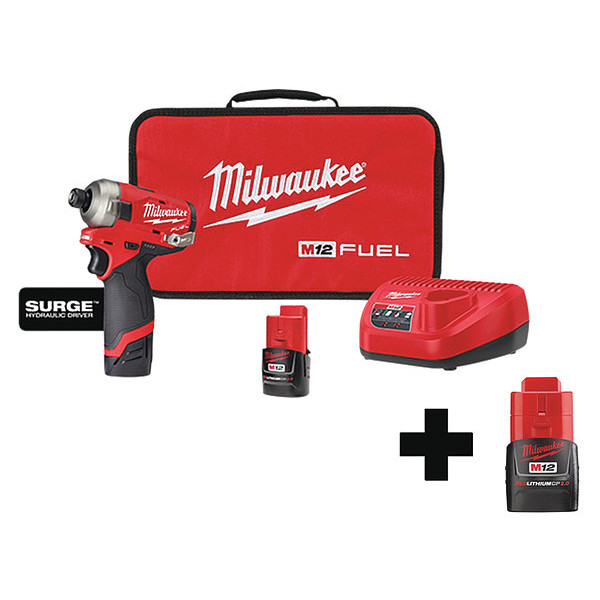 Milwaukee Tool M12 FUEL™ SURGE™ 1/4" Hex Hydraulic Driver Kit w/ 2 Battery 2551-22, 48-11-2420