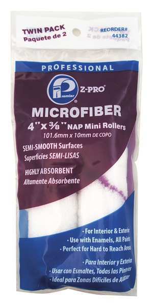 Premier 4" Mini Paint Roller Cover, 3/8" Nap, Microfiber, 2 PK 44382