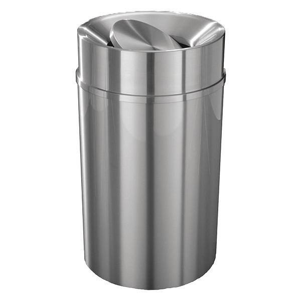 Glaro 33 gal Round Trash Can, Satin Aluminum, 20" Dia, Swing, Aluminum TA2035-SA-SA
