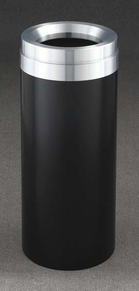 Glaro 15 gal Round Trash Can, Satin Black/Satin Aluminum, 12" Dia, Open Top, Steel F1237-BK-SA