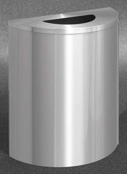 Glaro 29 gal Half-Round Trash Can, Satin Aluminum, 24" Dia, Open Top, Aluminum 2491-SA-SA