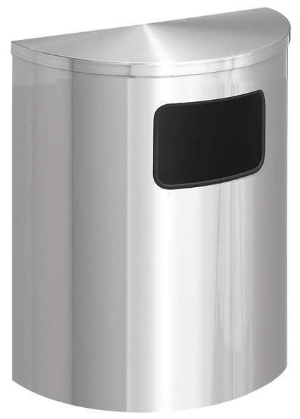 Glaro 24 gal Half-Round Trash Can, Satin Aluminum, 24 in Dia, Open Top, Aluminum 2493-SA-SA