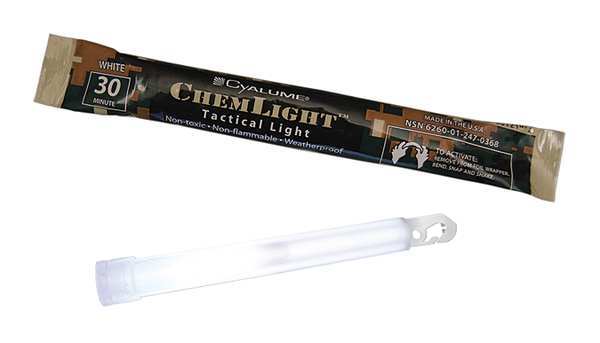 Chemlight By Cyalume Technologies Lightstick, White, 1/2 hr., 6 in. L, PK10 9-03680