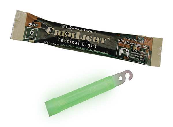 Chemlight By Cyalume Technologies Lightstick, Green, 6 hr., 4 in. L, PK100 9-74780