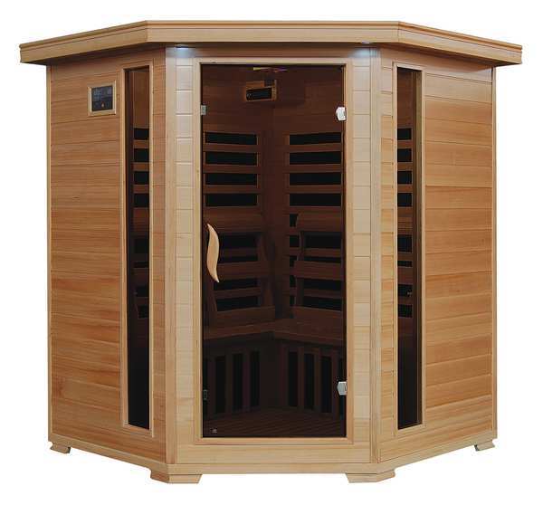 Radiant Sauna, Corner, 4 ppl, Carbon Heater, Hemlock BSA2420