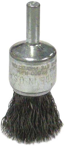 Weiler 3/4" Crimped Wire End Brush .006"Stainless Steel Fill 1/4" Stem 36283