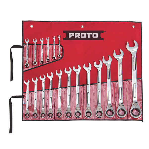 Proto Ratcheting Wrench Set, Pieces 18 JSCV-18SA