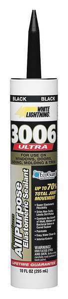 White Lightning Caulk, 10 oz, Cartridge, Black, Acrylic Base W11005010