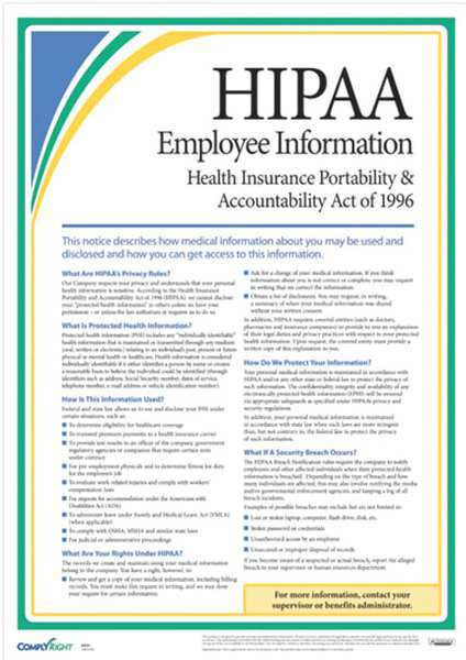Complyright Employee Information Poster, 17 in. H AR0953