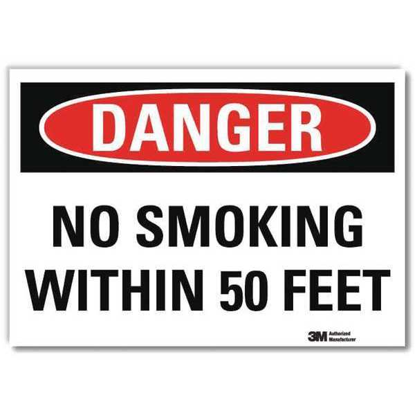 Lyle Danger No Smoking Sign, 5 in H, 7 in W, Reflective Sheeting, Horizontal Rectangle, U3-1863-RD_7X5 U3-1863-RD_7X5