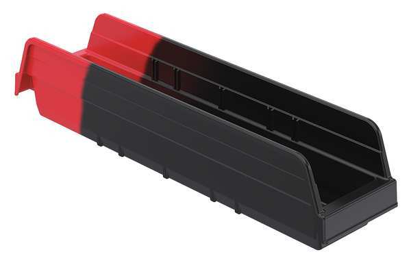 Akro-Mils 15 lb Shelf Storage Bin, Plastic, 4 1/8 in W, 4 in H, Black/Red, 17 7/8 in L 36448BLKRED