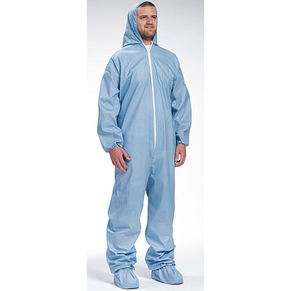 West Chester Protective Gear Coverall, 25 PK, Blue, Polyester, Zipper 3109/3XL