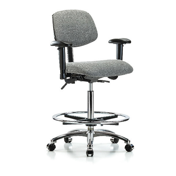 Blue Ridge Ergonomics High Bench Chair, Fabric, 26" to 35-1/2" Height, Adjustable Arms, Grey BR-FHBCH-CR-T1-A1-CF-CC-F44