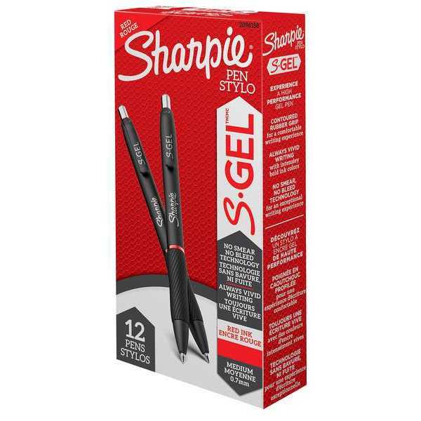 Sharpie S-Gel Pen, Medium 0.7mm, Red, PK12 2096158