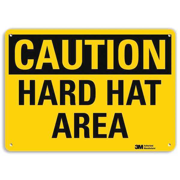 Lyle Safety Sign, Hard Hat Area, Aluminum, Horizontal Rectangle, 10 in x 14 in Size, Mounting Holes U4-1357-RA_14X10