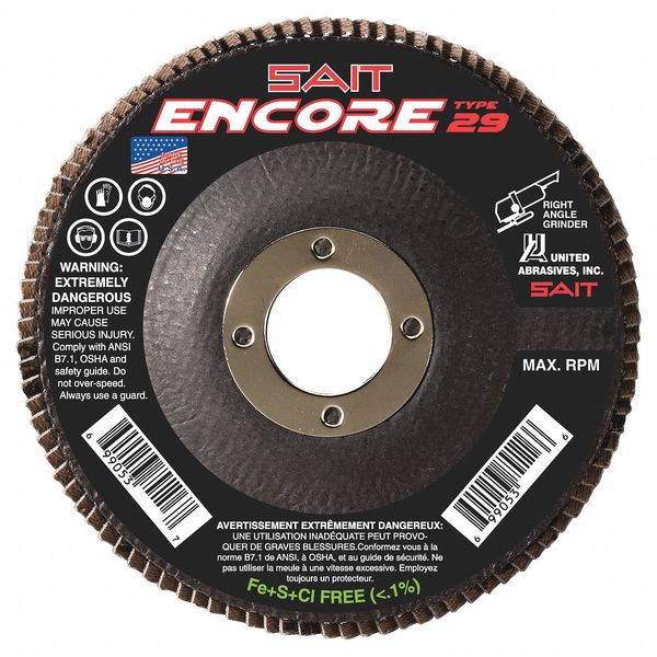 United Abrasives/Sait SAIT 79109 Encore Fiberglass Backed Flap Disc (Type 29) 4-1/2" x 7/8", 80 Grit, 10-Pack 79109