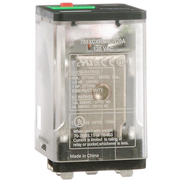 Schneider Electric General Purpose Relay, 120V AC Coil Volts, Square, 11 Pin, 3PDT 788XCXRM4L-120A