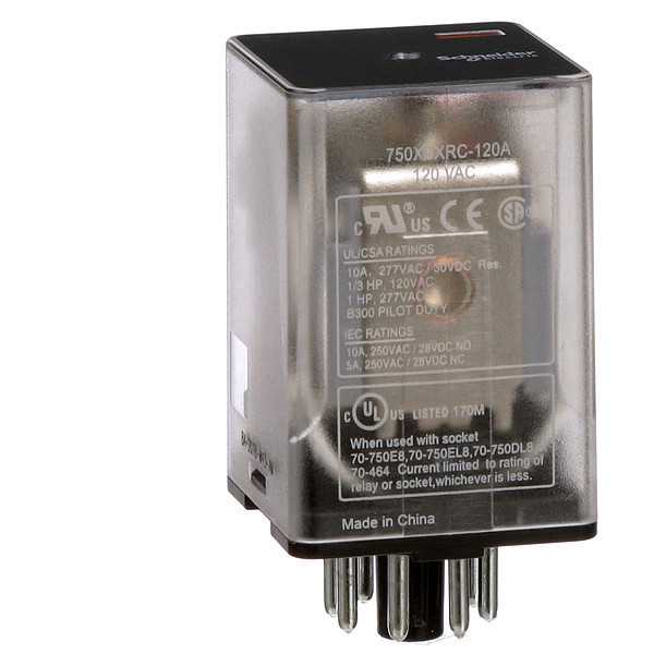 Schneider Electric General Purpose Relay, 120V AC Coil Volts, Octal, 8 Pin, DPDT 750XBXRC-120A