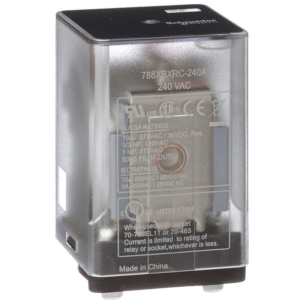 Schneider Electric General Purpose Relay, 240V AC Coil Volts, Square, 8 Pin, DPDT 788XBXRC-240A