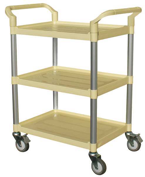 Zoro Select Dual-Handle Utility Cart with Lipped Plastic Shelves, Polypropylene (Shelf)/Aluminum (Leg), 250 lb 35KT24