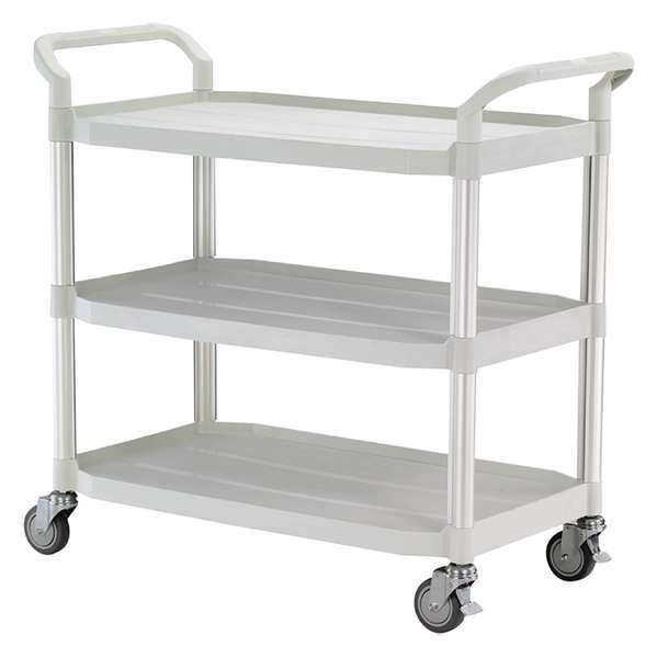 Zoro Select Dual-Handle Utility Cart with Lipped Plastic Shelves, (2) Raised, 3 Shelves, 400 lb 35KT26