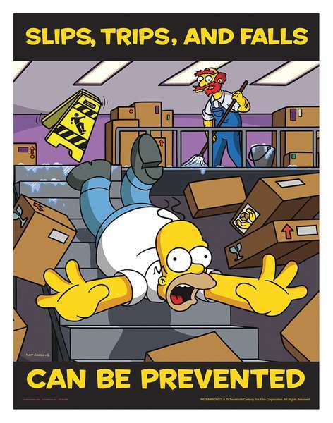 Safetyposter.Com Simpsons Safety Poster, Slips Trips, ENG S1134