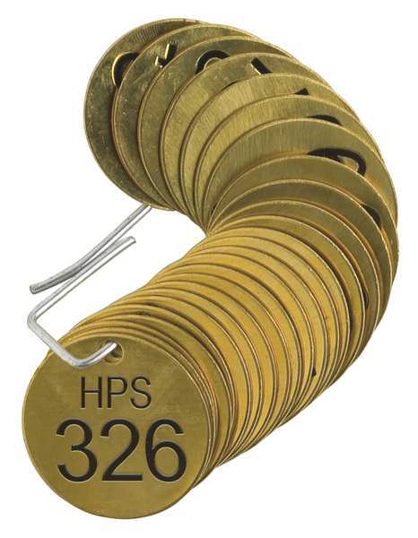 Brady Number Tag, Brass, Series HPS 326-350, PK25 44733
