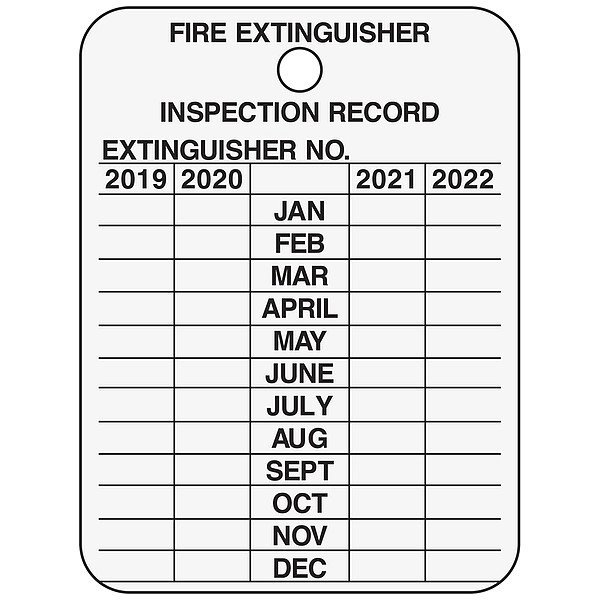 Zoro Select Inspection Record Tag, Fire Ext, 3inH, PK10 35TJ49