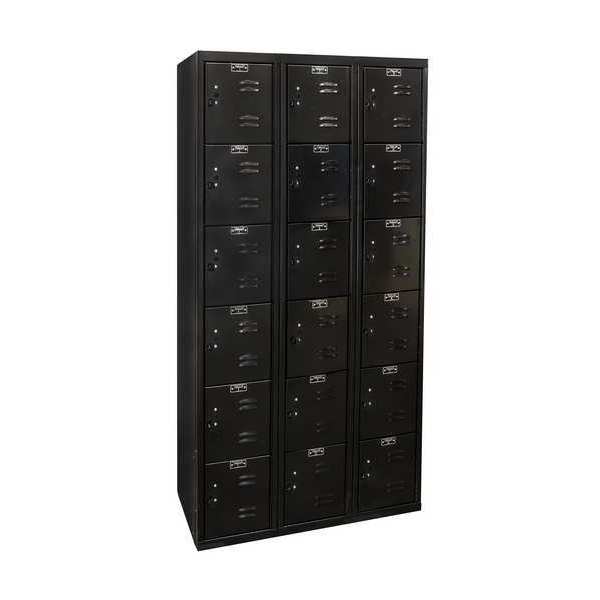 Hallowell Box Locker, 36 in W, 18 in D, 72 in H, (3) Wide, (6) Tier, Black U3282-6A-ME